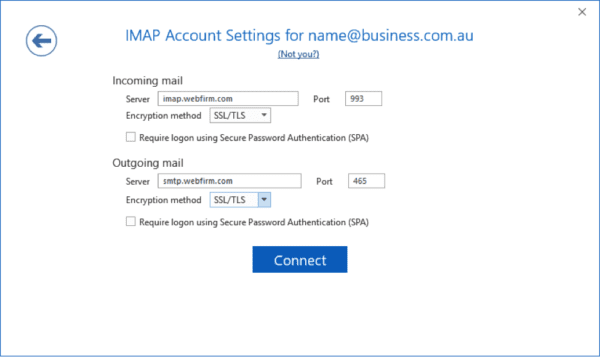 IMAP account settings in Outlook