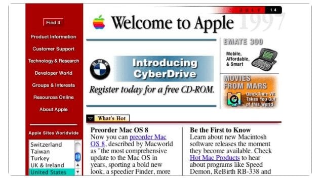 Apple website circa 1996
