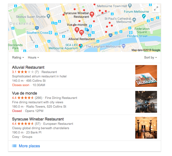 Google Maps search results